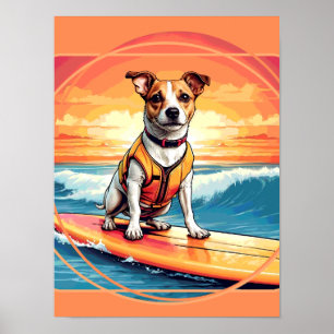 Póster Jack Russel Terrier Surfing
