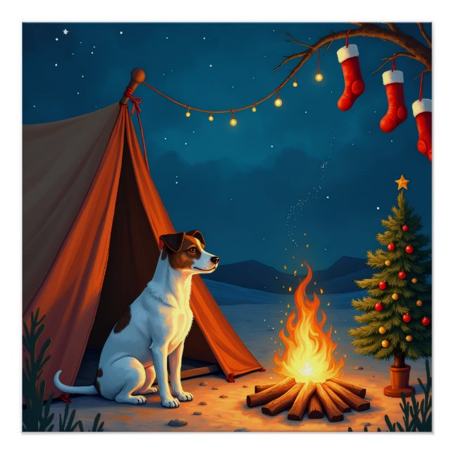 Póster Jack Russell Christmas Camping Night Painting (Anverso)