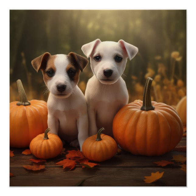 Póster Jack Russell Puppy Autumn Delight Pumpkin (Anverso)