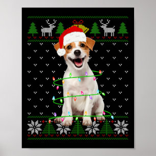 Póster Jack Russell Terrier Dog Christmas Tree Lights Pup