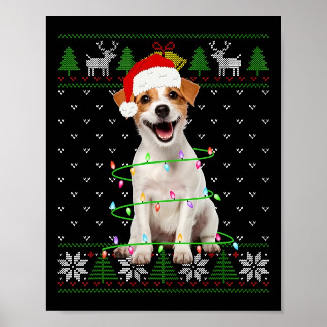Póster Jack Russell Terrier Dog Christmas Tree Lights Pup (Frente)