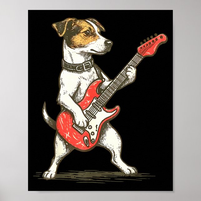 Póster Jack Russell Terrier Dog Playing Guitar Rocker Gui (Frente)
