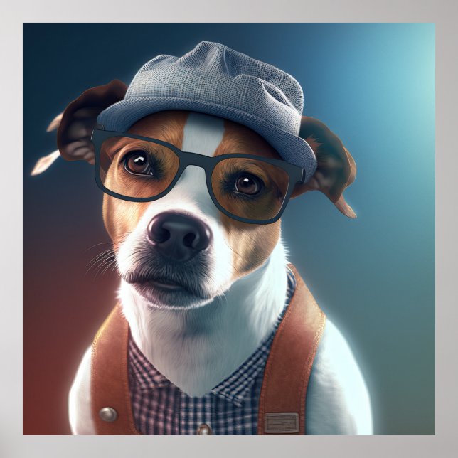 Póster Jack Russell Terrier Hipster Dog Poster (Frente)