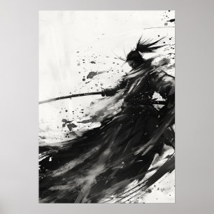 Póster Jack Samurai dinámico en Poster blanco y negro