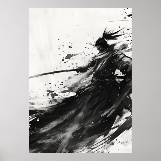 Póster Jack Samurai dinámico en Poster blanco y negro (Frente)