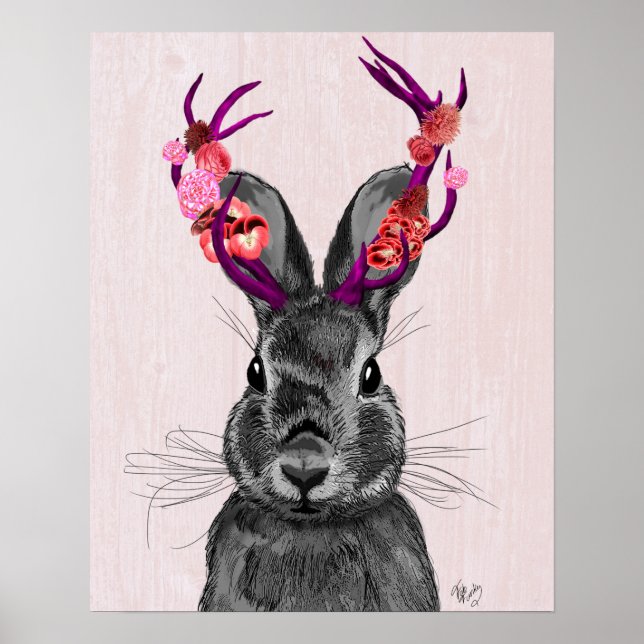 Póster Jackalope con anclas rosas (Frente)