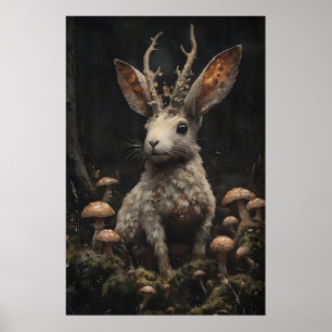 Póster Jackalope de Dark Academia, Forestcore sombrío