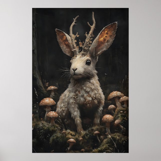 Póster Jackalope de Dark Academia, Forestcore sombrío (Frente)