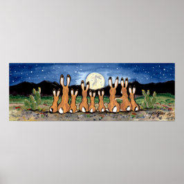 Póster Jackrabbit Rabbit Family Desert Moon Night Poster