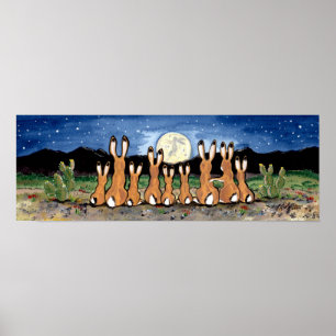 Póster Jackrabbit Rabbit Family Desert Moon Night Poster
