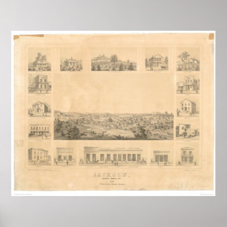 Póster Jackson, California. Mapa panorámico 1857 (0766A)