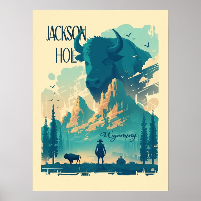 Póster Jackson Hole Wyoming Vintage (Frente)