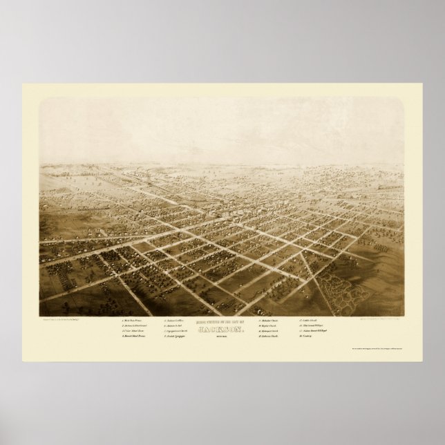 Póster Jackson, Mapa Panorámico de MI - 1868 (Frente)