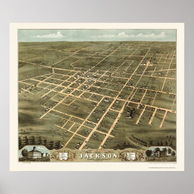 Póster Jackson, mapa panorámico de TN - 1870 (Frente)