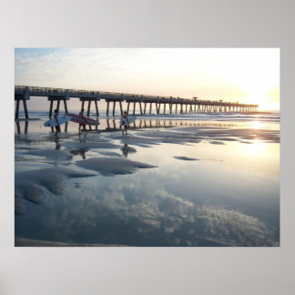 Póster Jacksonville Beach, Florida - Surfer Sunrise