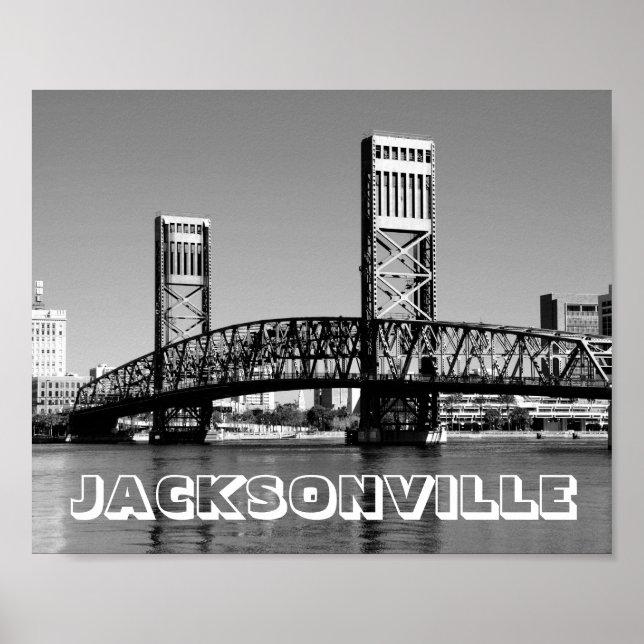 Póster Jacksonville Florida Bridge Black and White Photo (Frente)