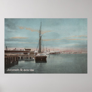 Póster Jacksonville, Florida - Vista del puerto con