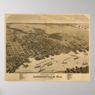 Póster Jacksonville, mapa de FL Birdseye, Circe 1874