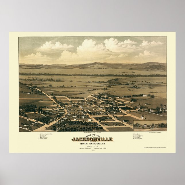 Póster Jacksonville, O Mapa Panorámico - 1883 (Frente)