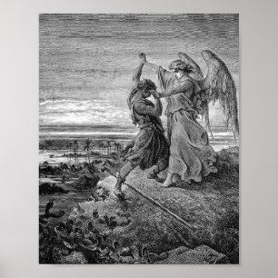 Póster Jacob Lucha Con El Ángel Gustave Dore 1855
