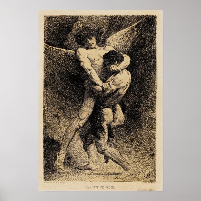 Póster Jacob Wrestling with the Angel de Léon Bonnat 1876 (Frente)