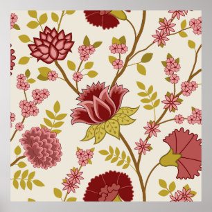 Póster Jacobo Floral Lg Pattern Rojos Rosa Crema De Oro