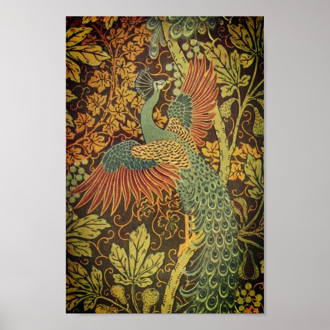 Póster Jacquard victoriano con flores de pavo real (Frente)