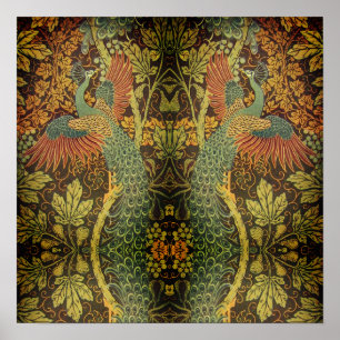 Póster Jacquard victoriano con flores de pavo real