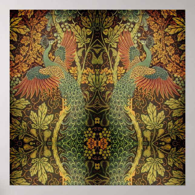 Póster Jacquard victoriano con flores de pavo real (Frente)