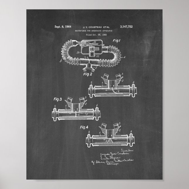 Póster Jacques Cousteau Mouthpiece Para Respirar Apparatu (Frente)