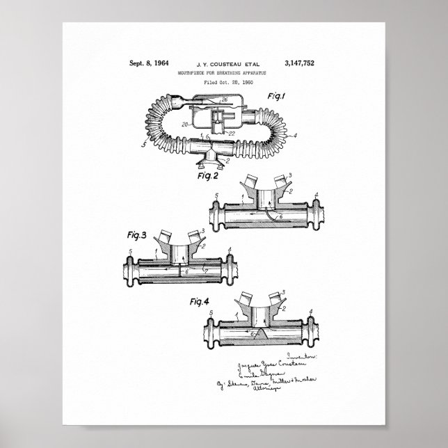 Póster Jacques Cousteau Mouthpiece Para Respirar Apparatu (Frente)