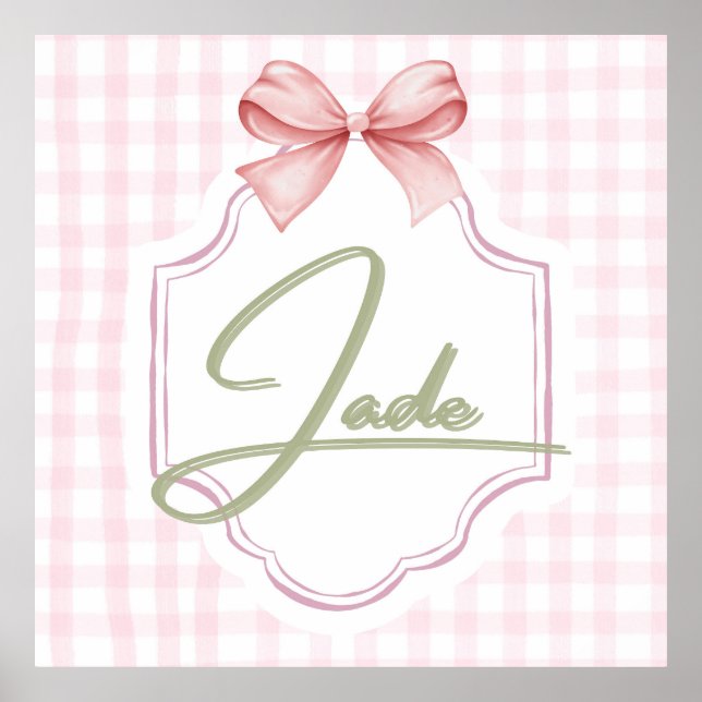Póster Jade Baby Nursery personalizado Bow&Gingham (Frente)