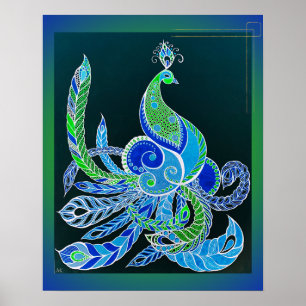 Póster Jade Majesty Elegant pavo real verde y azul