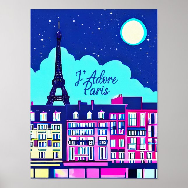 Póster J'adore Paris - Fantasía en París bajo una luna ll (Frente)
