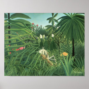 Póster Jaguar que ataca un caballo, 1910