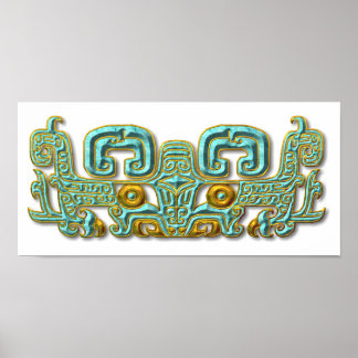 Póster Jaguar-turquesa maya y oro