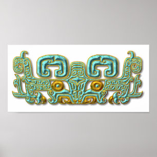 Póster Jaguar-turquesa y oro mayas