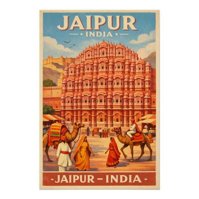 Póster Jaipur, India, en un clásico retro (Anverso)