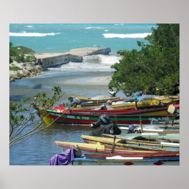 Póster Jamaica: Botes pesqueros en el río Negril Fotograf (Frente)