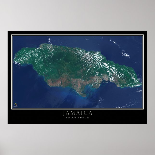 Póster Jamaica desde el mapa de satélites espaciales (Frente)