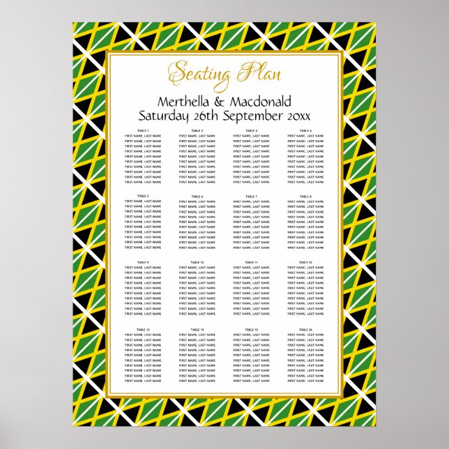 Póster JAMAICA FLAG Custom Wedding 160 Seating Plan (Frente)