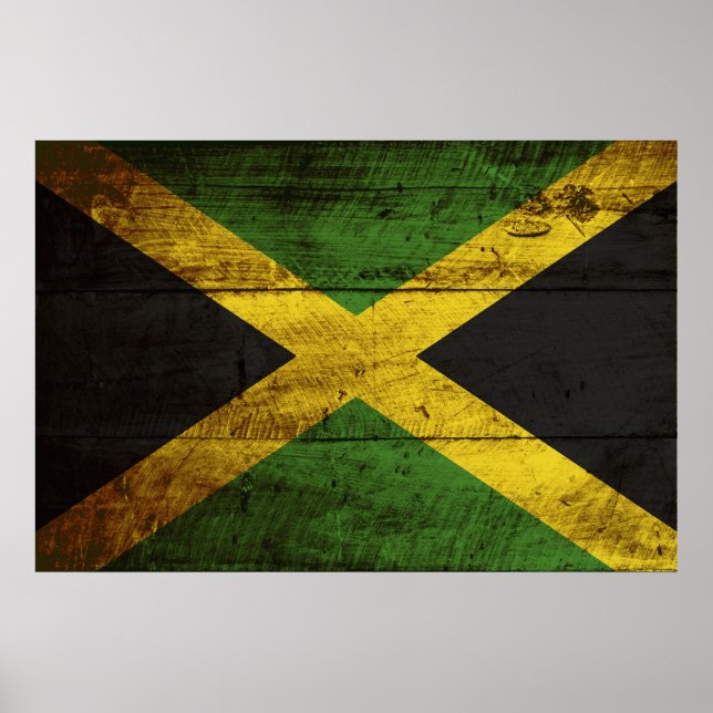 Póster Jamaica Flag on Old Wood Grain (Frente)
