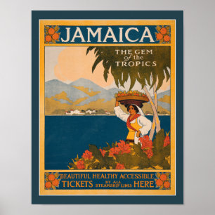 Póster Jamaica Gem of the Tropics 1910 Nouveau Travel
