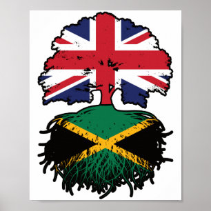 Póster Jamaica Jamaican British UK Tree Roots Flag Bander