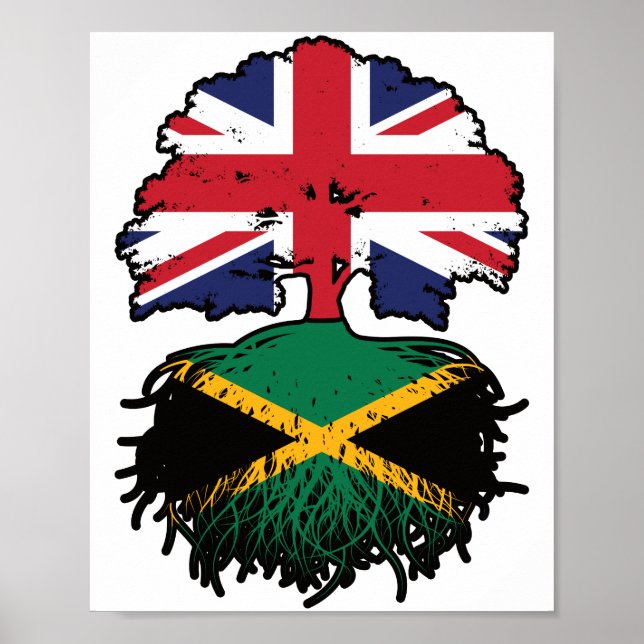 Póster Jamaica Jamaican British UK Tree Roots Flag Bander (Frente)