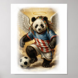 Póster Jamaican Panda playing Soccer in the Sky on a