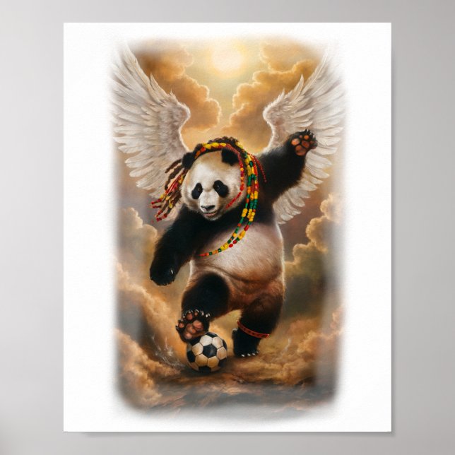 Póster Jamaican Panda playing Soccer on a  (Frente)