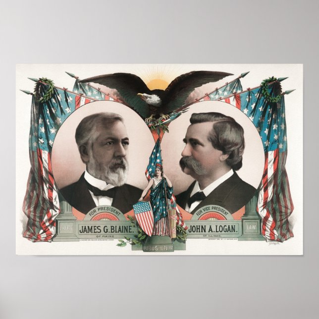 Póster James G. Blaine y John A. Logan Poster Electoral (Frente)