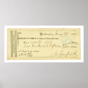 Póster James Garfield firmó cheque desde el 25 de enero d