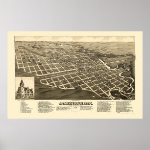 Póster Jamestown, Mapa Panorámico de ND - 1883
